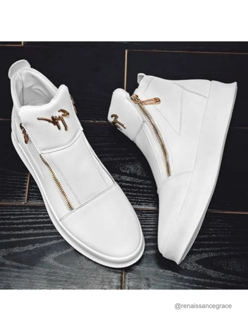 High-Top Leather Sneakers with Gold Zippers Fashion Street Wear Cushioned Ankle